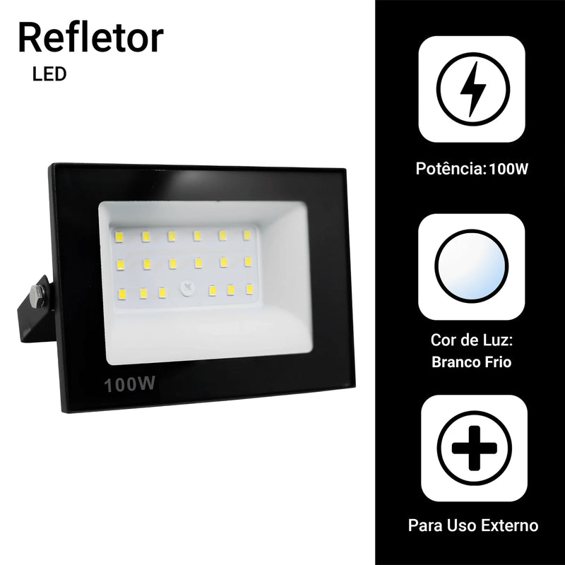 Kit 2 Refletor Bivolt Led 100w Holofote Prova Dágua Cor De Luz Branco Frio